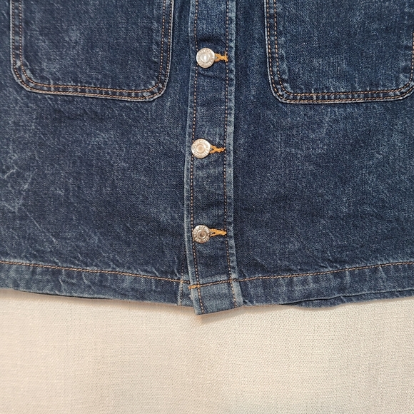 LOFT Button Front Flap Pockets Cotton Denim Blue Jean Skirt Size 12 - Picture 4 of 7